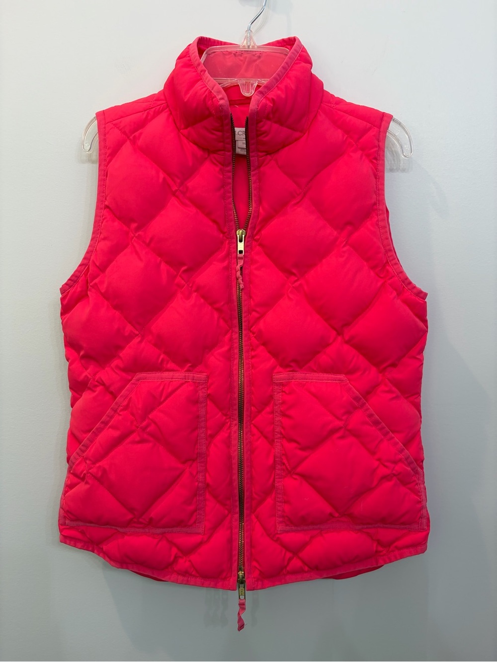J.CREW Womens XS Pink Down Quilted Puffer Vest Full Zip Pockets Collared